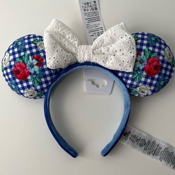 Disney Parks Blue Floral with red roses Country style Minnie Mouse Ears NWT - Picture 2 of 4